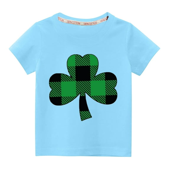 POTETI St.Patricks Day Shirts Girls Shamrock Cotton Short Sleeve Crew Neck Shirt Tops,3-10 Years
