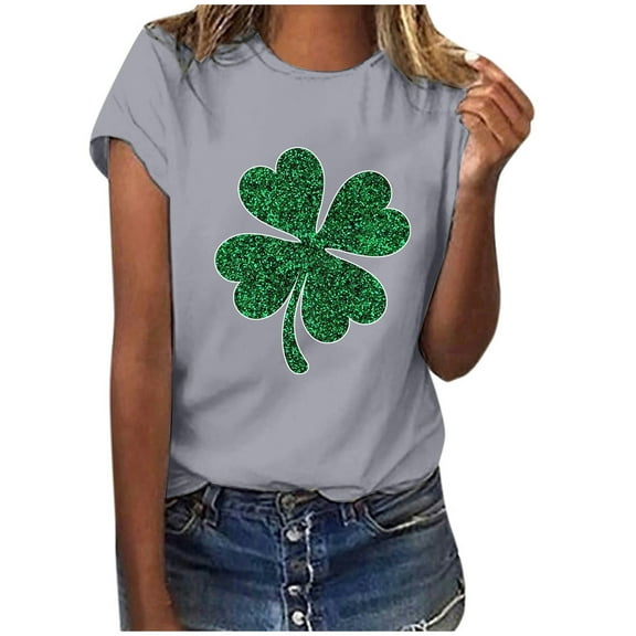 POTETI St Patricks Day Shirts Womens Plus Shamrock Short Sleeve Crew Neck Shirt Tops