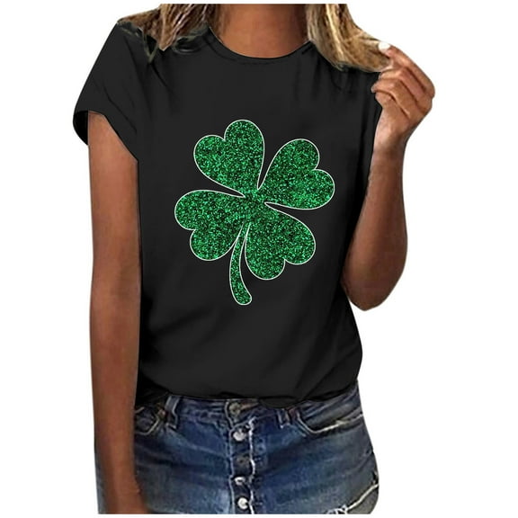 POTETI St Patricks Day Shirts Womens Plus Shamrock Short Sleeve Crew Neck Shirt Tops