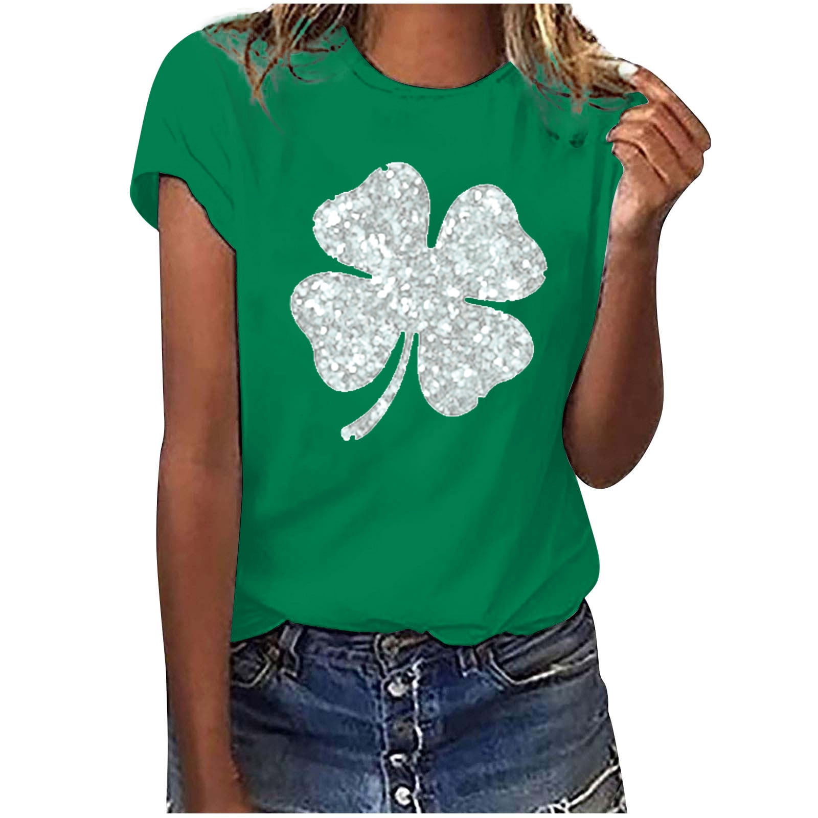 Women's St. Patrick's Day T-Shirt - Lucky Shamrock Crewneck In Soft Green Cotton