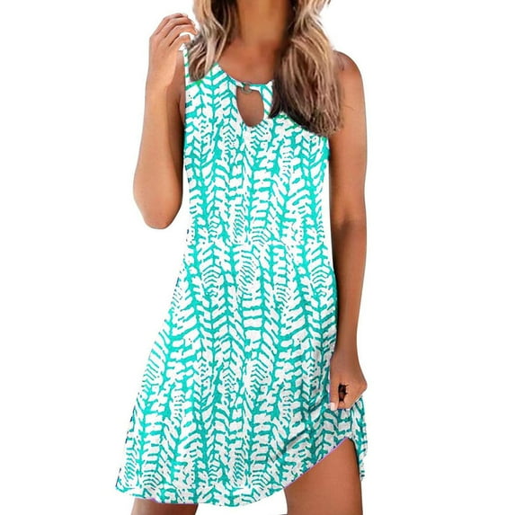 POTETI Summer Dresses for Women Casual Sleeveless Womens Mini Dresses Tank Crew Neck Boho Mini Beach Sundresses