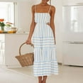 thumbnail image 1 of POTETI Summer Dresses for Women Plus Size White Party Dress Summer Casual Print V- Neck Camis Sleeveless Long Dress Junior Sundress, 1 of 1