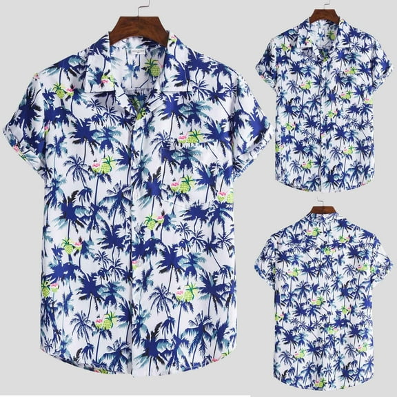 POTETI Summer Shirts for Men Beach Hawaiian Tropical Casual Short Sleeve Button Down Shirt Tops