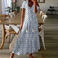 thumbnail image 1 of POTETI Sun Dresses Women Casual Short Sleeve Beach Midi Dresses Fashion V-neck Printed Flowy Long Dresses, 1 of 6