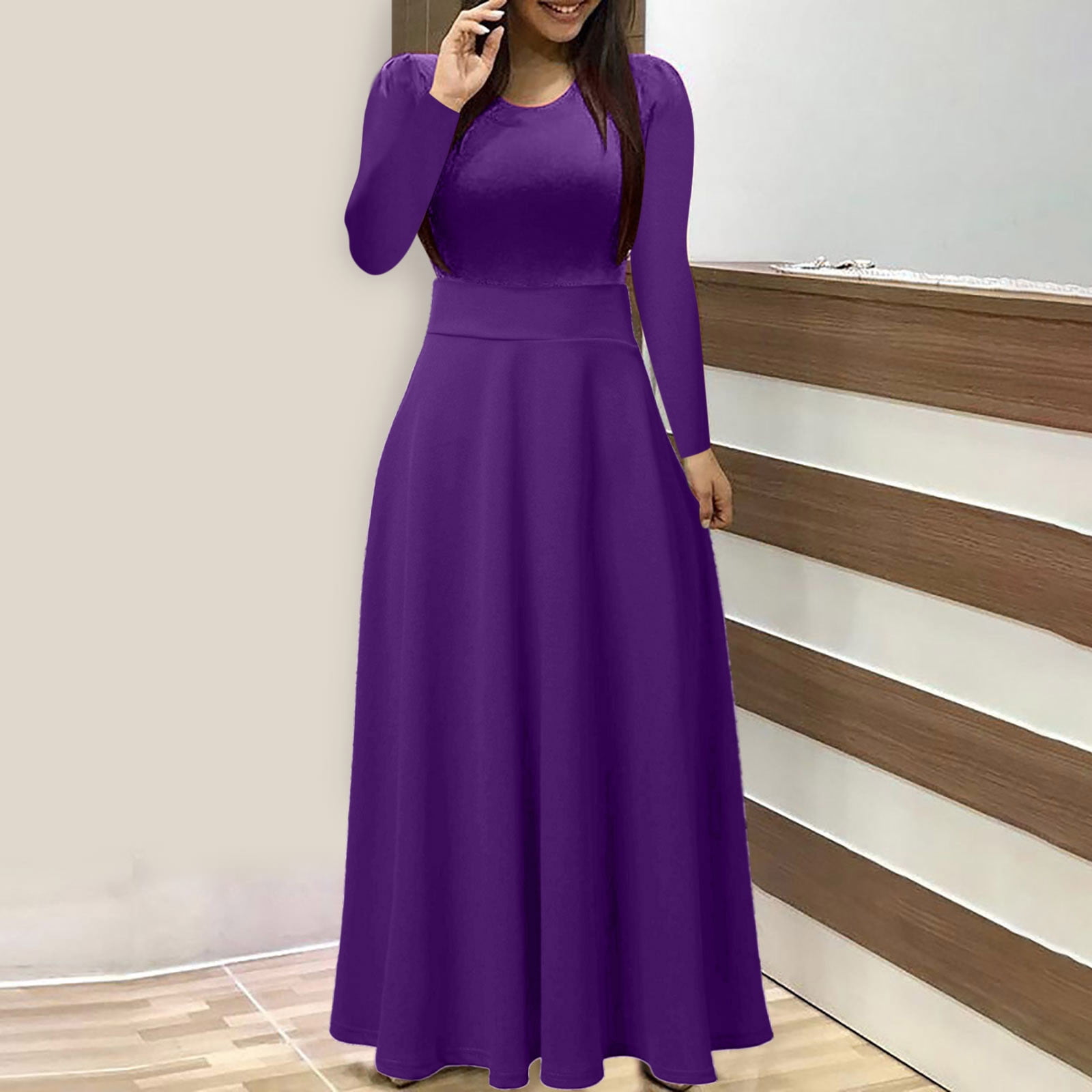 POTETI Sun Dresses for Women Casual Purple Mini Dresses Crew Neck ...