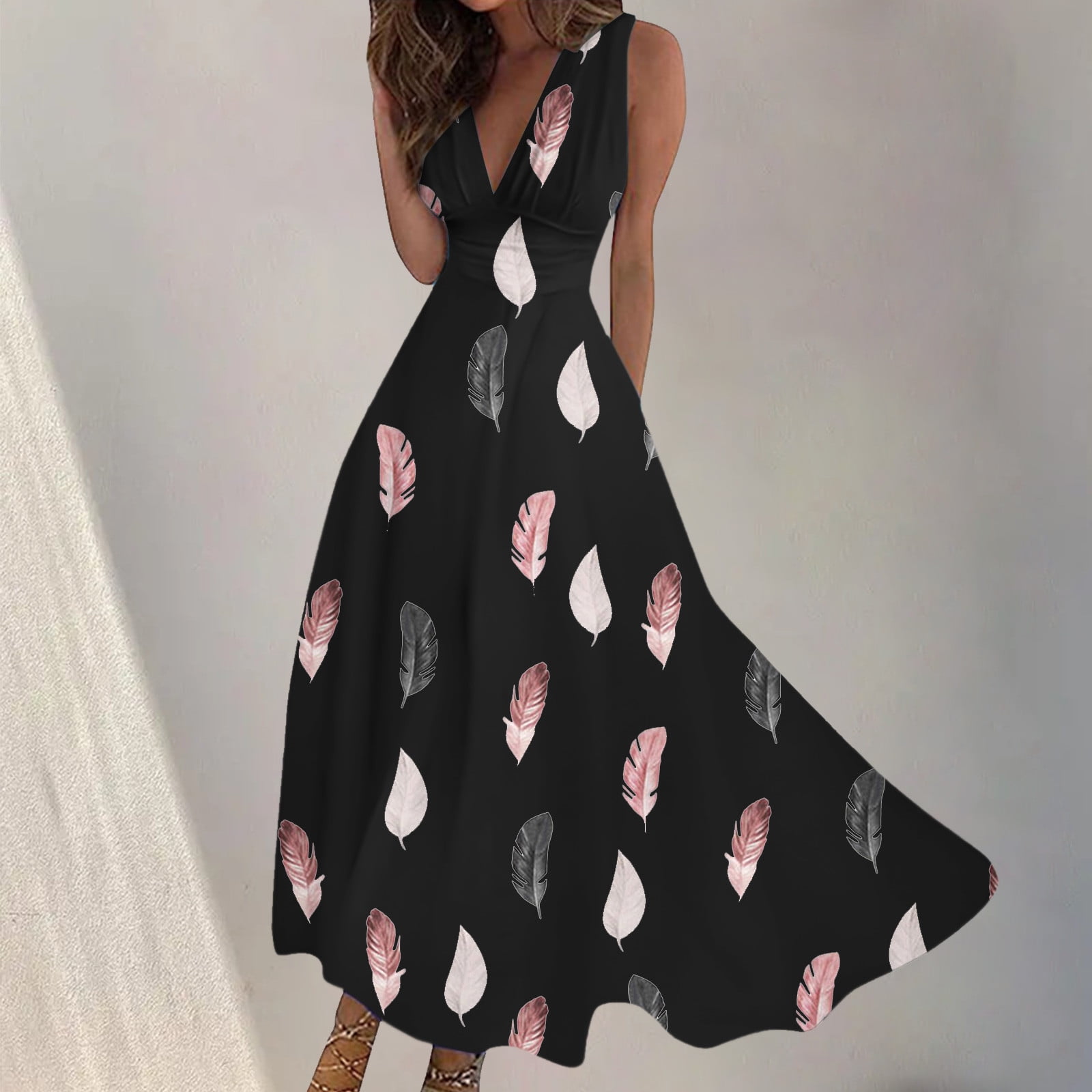 JollieLovin Women's Plus Size Tie-Dye Sundress - Sleeveless V-Neck, Flowy Summer Dress With Pockets (1X) - View #13