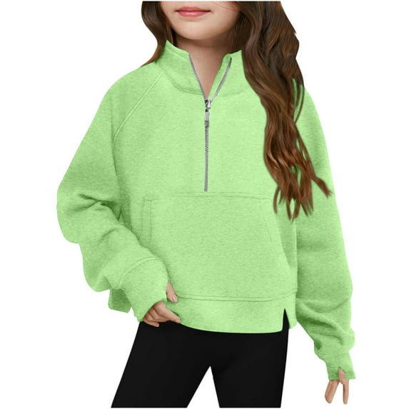 POTETI Sweatshirts for Girl Zip Fleece High Neck Cute Long Sleeve Casual Pullover,9-10 Years