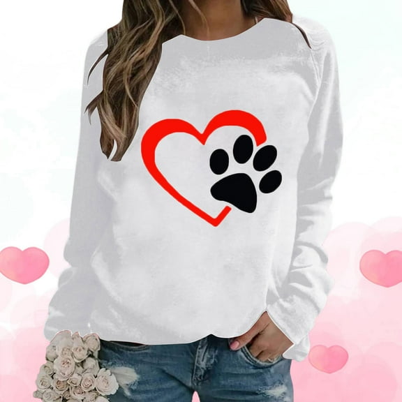 POTETI Sweatshirts for Women Casual Long Sleeve Crewneck Sweatshirts Women Heart Graphic Tops