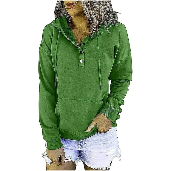 POTETI Sweatshirts for Women Lightweight Warm Hoodies for Women Fall Casual Long Sleeve Button Solid Color Baggy Pullover Tops,Green XXL