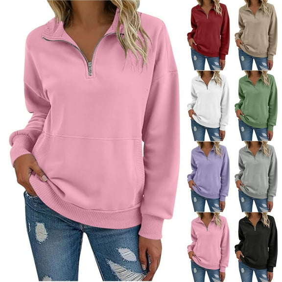 Goodtrade8 Sweatshirts for Women Plus Size Winter Casual Long Sleeve Solid Pullover Sweatshirts