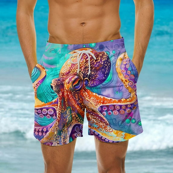 POTETI Swimming Trunks Mens Quick Dry Tropical Print Hawaiian Vacation Casual Board Shorts Swimsuit