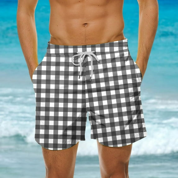POTETI Swimtrunks Mens Quick Dry Plaid Print Beach Casual Board Shorts Swimsuit,XXL