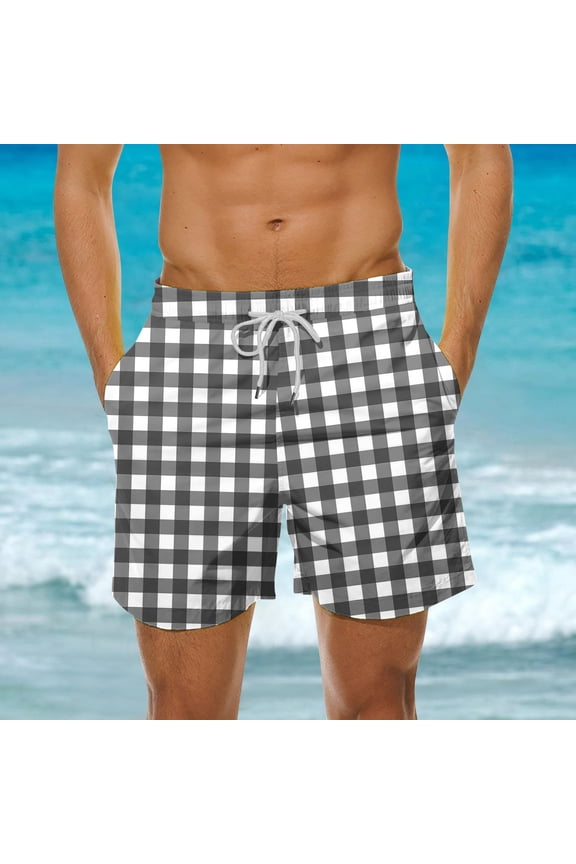 Swimtrunks Mens Quick Dry Plaid Print Beach Casual Board Shorts Swimsuit,XXL