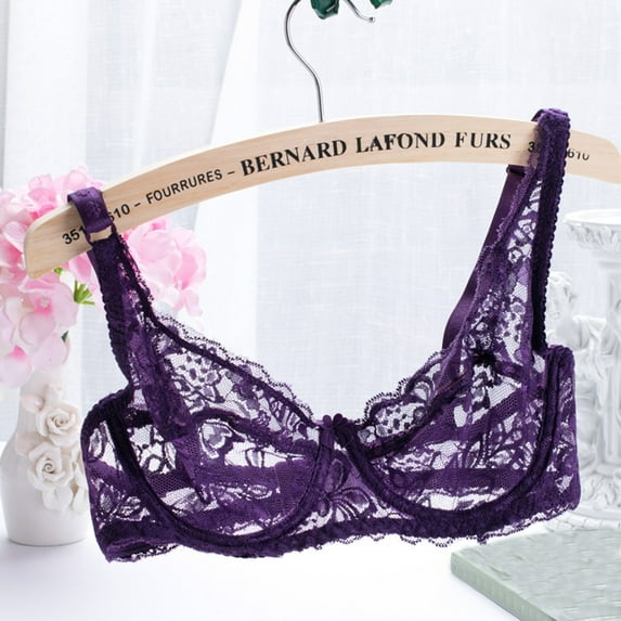 POTETI Underwire Plus Size Underwear for Women Everyday Cotton Full Cup Purple T shirt Breathable Unpadded Lace Bed Underwear,40