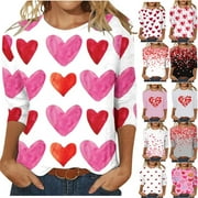 POTETI Valentine Clothing for Women Womens Tops Plus Size,Womens Valentines Day Gifts for Girlfriend Short Sleeve Tees Love Print Crew Neck Casual Tops
