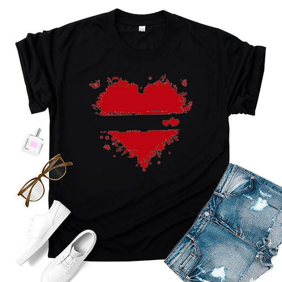 POTETI Valentines Shirt for Women Womens T Shirts Plus Size,Womens Valentines Day Gifts for Girlfriend Short Sleeve Tshirts Crew Neck Casual Love Print Tops