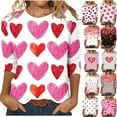 thumbnail image 1 of POTETI Valentines Top Women Tee Shirts for Women,Ladies Short Sleeve Pink Tshirts Crew Neck Heart Print Casual Tops, 1 of 4