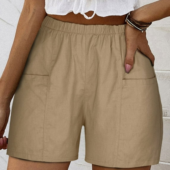 POTETI Wide Leg Bermuda Shorts for Women High Waisted Womens Plus Size Shorts Khaki Elastic Hippie with Pockets Cargo Solid Shorts
