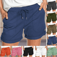 thumbnail image 1 of POTETI Wide Leg Womens Cargo Shorts High Waisted Womens Shorts Plus Size Blue with Pockets Casual Drawstring Solid Shorts, 1 of 4