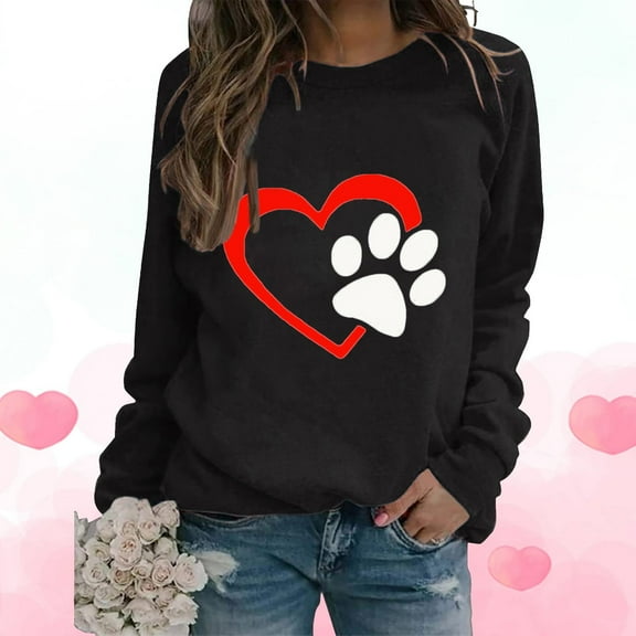 POTETI Winter Sweatshirts for Women 2024 Crewneck Long Sleeve Sweatshirt for Women Heart Graphic Tops