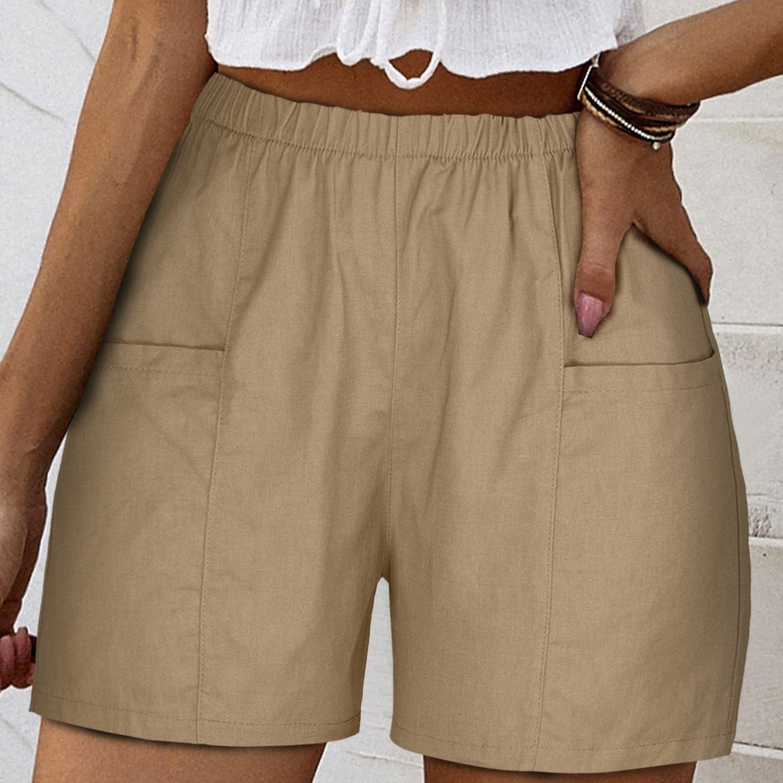 POTETI Women Bermuda Shorts High Waisted Wide Leg Women's Shorts Khaki