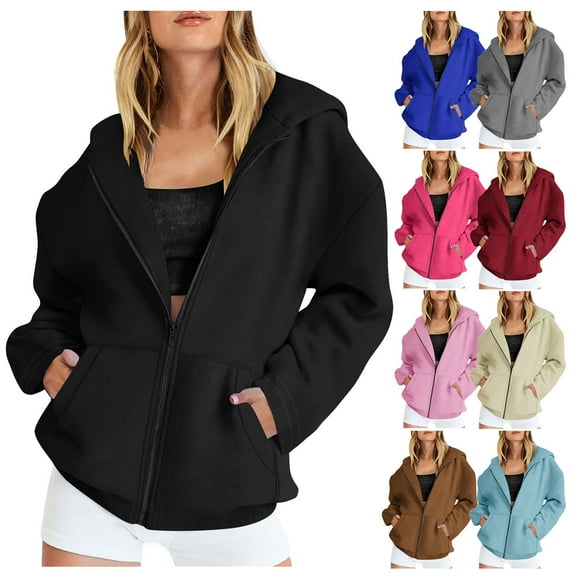 POTETI Women Hoodie Casual Long Sleeve Full Zip Jacket Sweatshirts Pullover Tops