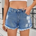 thumbnail image 1 of POTETI Women Jean Shorts High Waisted Denim Shorts for Women with Pockets Distressed Ripped Casual Flat Front Solid Shorts, 1 of 7