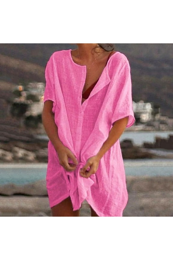 Women's Casual Dresses Pink Mini Dresses Shirt Dress Short Dress Short Sleeve Solid Color Patchwork Shirt Maxi Sun Dresses for Women