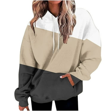 POTETI Women's Hoodies and Sweatshirts Clearance Casual Long Sleeve Hooded Sweatshirts Color Block Pullover Tops
