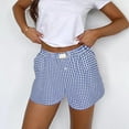 thumbnail image 1 of POTETI Women's Pull Shorts High Waisted Flat Front Shorts for Women Blue Plaid Casual Cotton Blend Elastic Waist Shorts, 1 of 5