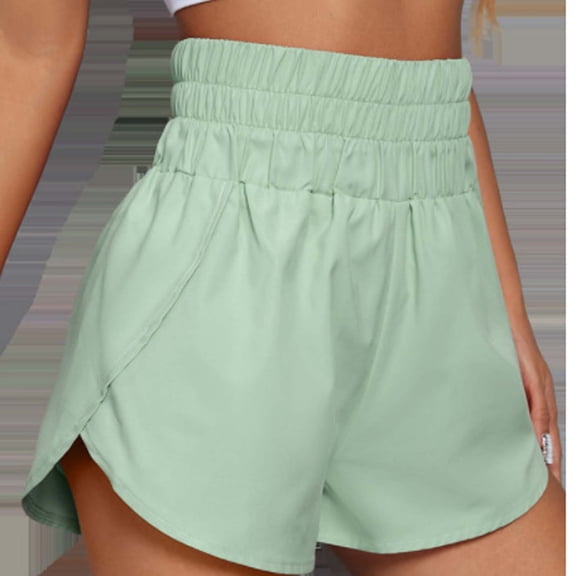 POTETI Women's Running Shorts High Waisted Dolphin Summer Shorts for Women Green Elastic Athletic Yoga Solid Sports Shorts