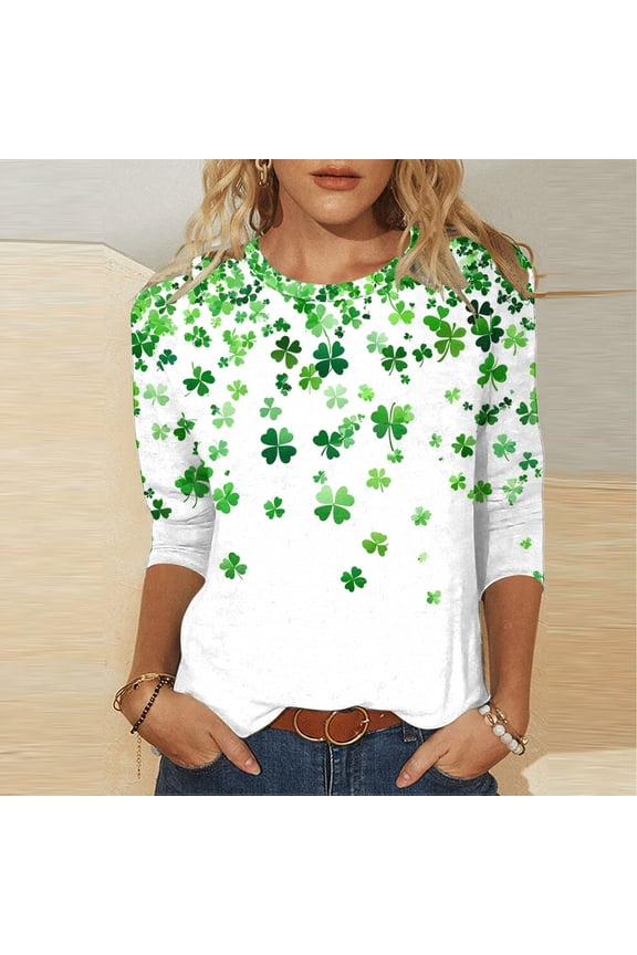 Women's St Patricks Day,Female Sleeveless Crew Neck Ireland Clover Print Vest Tops