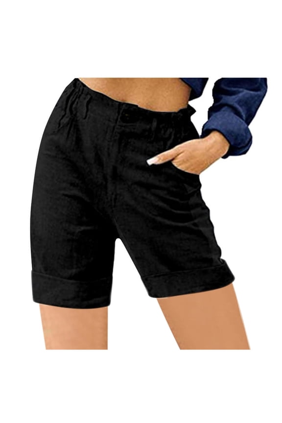 Womens Bermuda Shorts High Waisted Casual Women's Plus Shorts Black Drawstring Zipper Loose with Pockets Solid Shorts