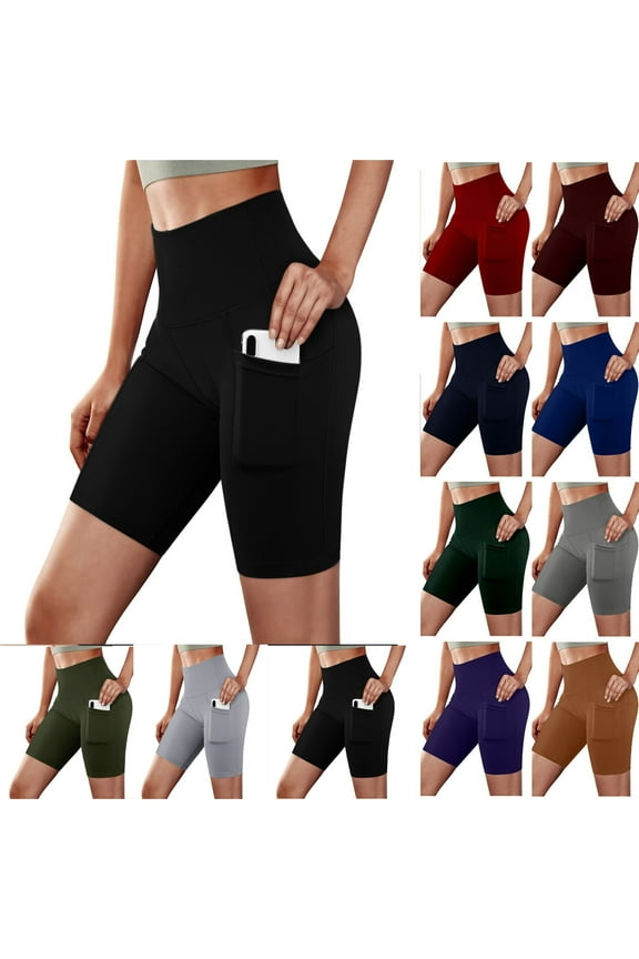 Womens Biker Shorts High Waisted Yoga Women Summer Shorts Black Athletic Solid High Stretch with Pockets Workout Shorts