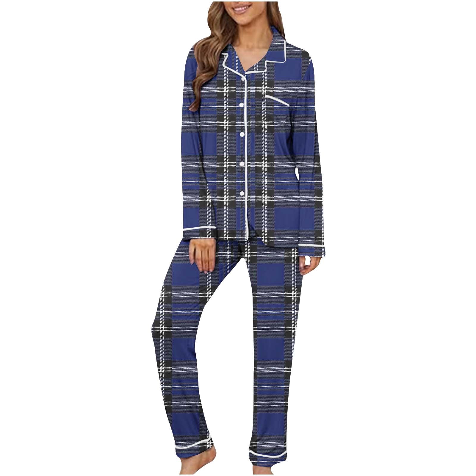 Anjue Women's Button Down Pajama Set | Short Sleeve Pjs With Drawstring Shorts - Blue, XXL - View #2