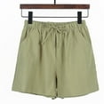 thumbnail image 1 of POTETI Womens Cargo Shorts High Waisted Cotton Linen Women Plus Shorts Green Dolphin Casual Wide Leg Bandage Solid Shorts, 1 of 4