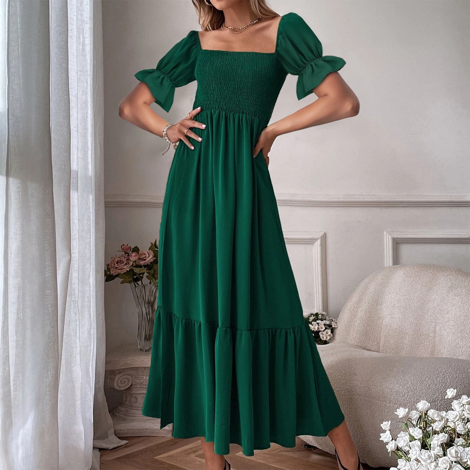 Green casual  large size loose dress