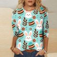 thumbnail image 1 of POTETI Womens Easter,Womens Easter Summer 3/4 Sleeve Crew Neck Graphic Tees for Women, 1 of 5