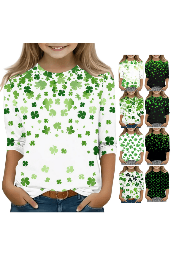 Womens Funny St Patricks Day Shirt,Girls Short Sleeve Crew Neck Clover Print T-shirt Tops