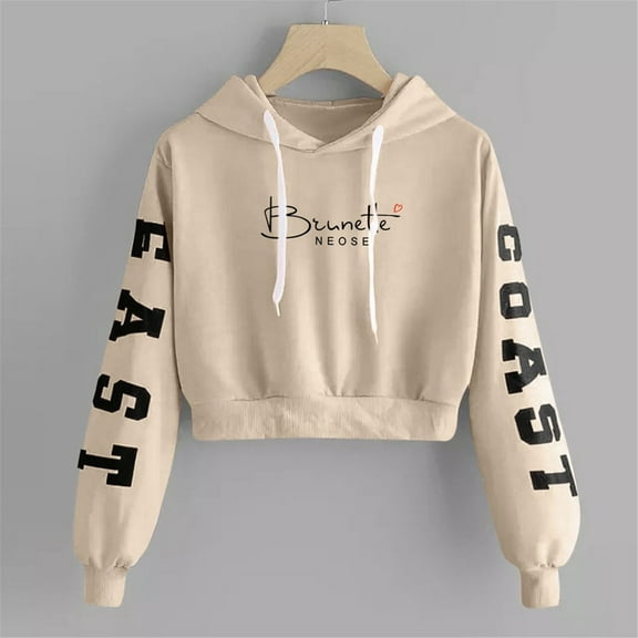 POTETI Womens Hoodies Casual Long Sleeve Pullover Tops Cropped Hooded Sweatshirts