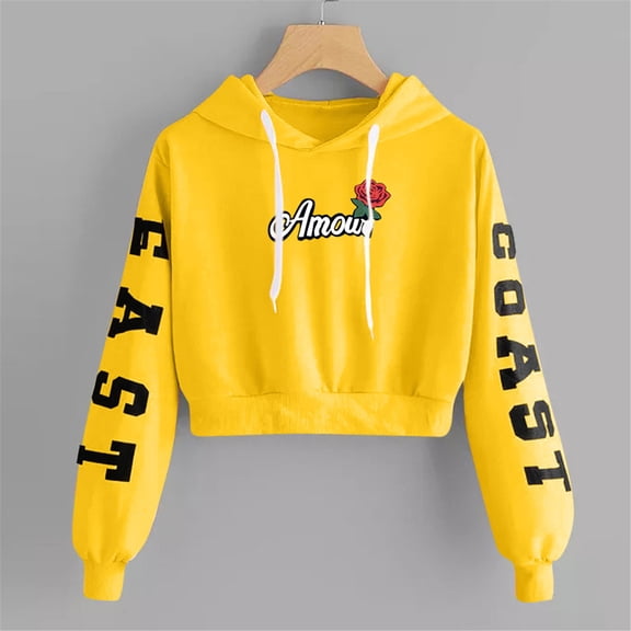 POTETI Womens Hoodies Casual Long Sleeve Pullover Tops Cropped Sweatshirts