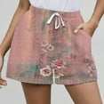 thumbnail image 1 of POTETI Womens Running Shorts High Waisted Wide Leg Womens Shorts Clearance Pink Bandage with Pockets Vintage Print Casual Flat Front Shorts, 1 of 1