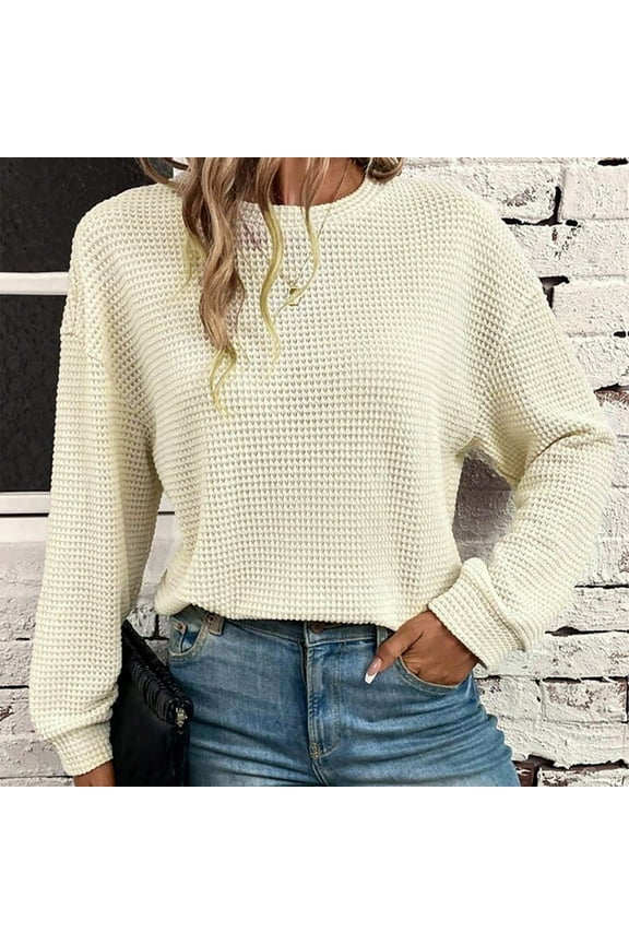 Womens Shirts Button up Winter Casual Solid Color Round-Neck And Winter Long Sleeve Pullover Loose Beige Blouse for Juniors