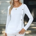 thumbnail image 1 of POTETI Womens Shirts Fall Winter Casual Solid Color Long-Sleeved Down Crew-Neck Blouse White Blouse for Women, 1 of 1