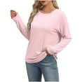 thumbnail image 1 of POTETI Womens Shirts Henley Winter Casual Solid Color Round Neck Long Sleeved Casual T-shirt Long Sleeved Round Neck Pink Blouse for Girls, 1 of 5
