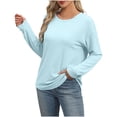 thumbnail image 1 of POTETI Womens Shirts Winter Casual Solid Color Round Neck Long Sleeved Casual T-shirt Long Sleeved Round Neck Light Blue Womens Blouses and Tops, 1 of 5