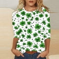 thumbnail image 1 of POTETI Womens St Patricks Day Clover 3/4 Sleeve Crew Neck Shirt Tops, 1 of 5