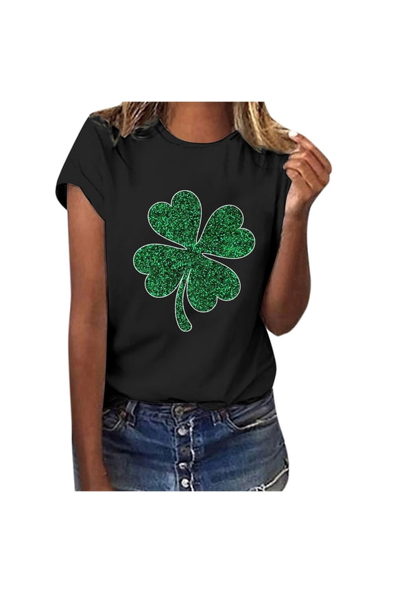 Womens St Patricks Day Shirt Shamrock Short Sleeve Crew Neck Shirt Tops
