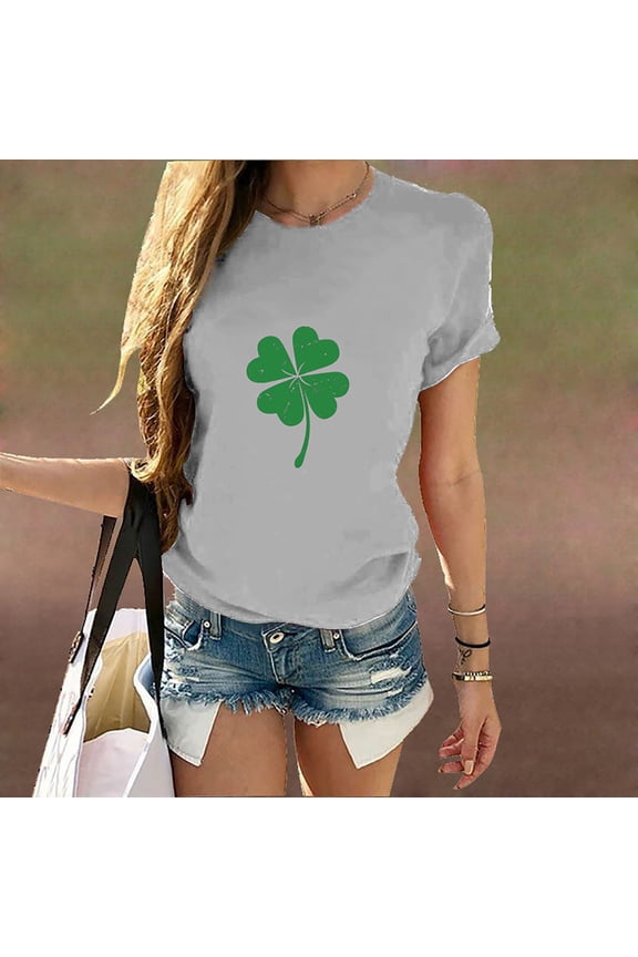 Womens St Pattys T Shirts,Women Short Sleeve Crew Neck Ireland Clover Print T-shirt Tops