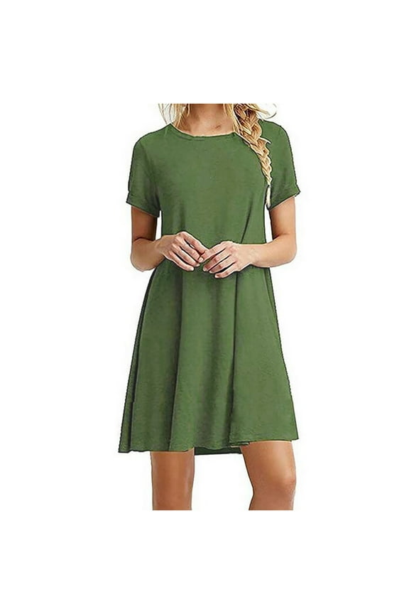 Womens Summer Dresses Green Mini Dresses for Women Casual Short Sleeve Solid Loose Mini Dress Sundresses for Juniors